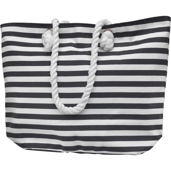 Large Striped Canvas Beach Bag With Cotton Rope Handles