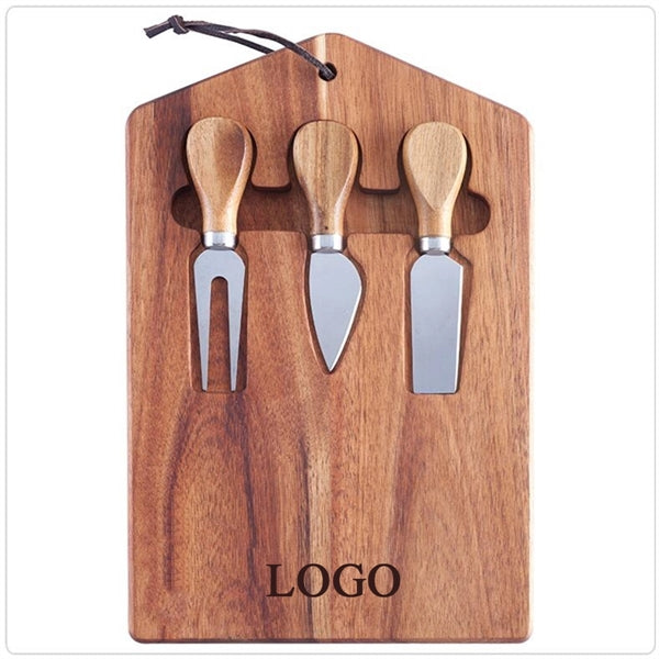 Acacia Wood Tray With 3-Knives Set
