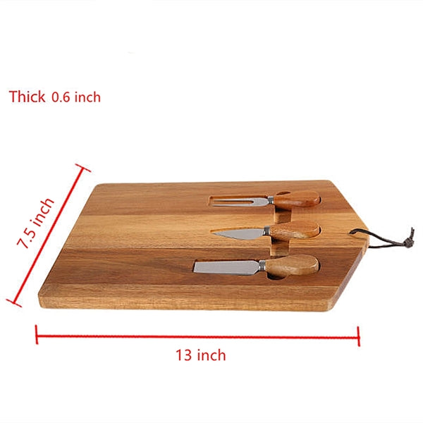 Acacia Wood Tray With 3-Knives Set