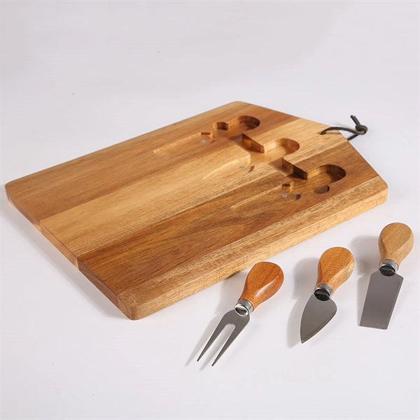 Acacia Wood Tray With 3-Knives Set