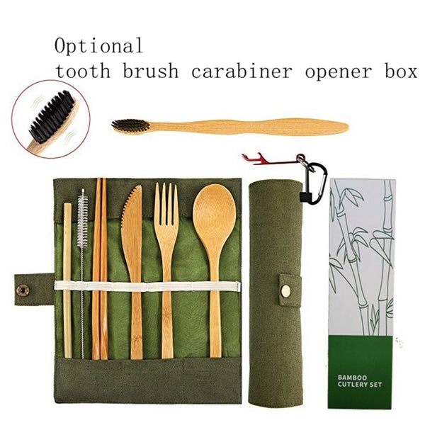 Flatware Cutlery Bamboo Set Outdoor Utensils Tableware