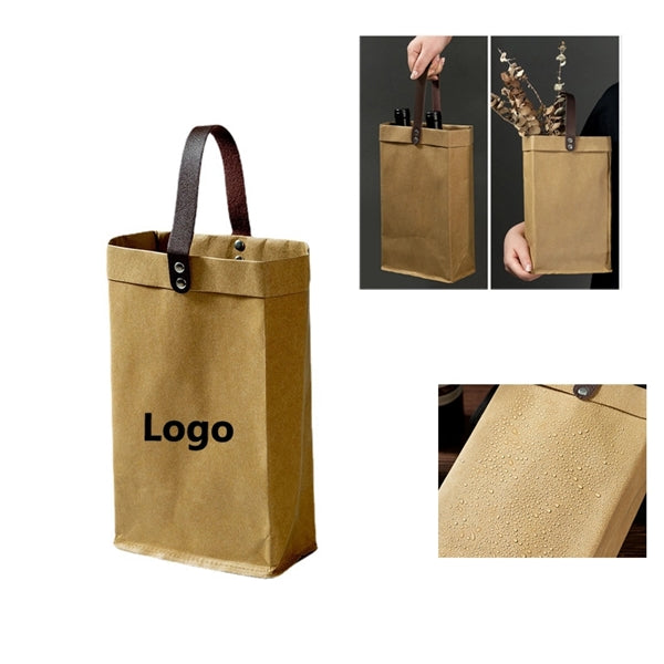 2 Bottle Washable Kraft Paper Wine Tote Bag