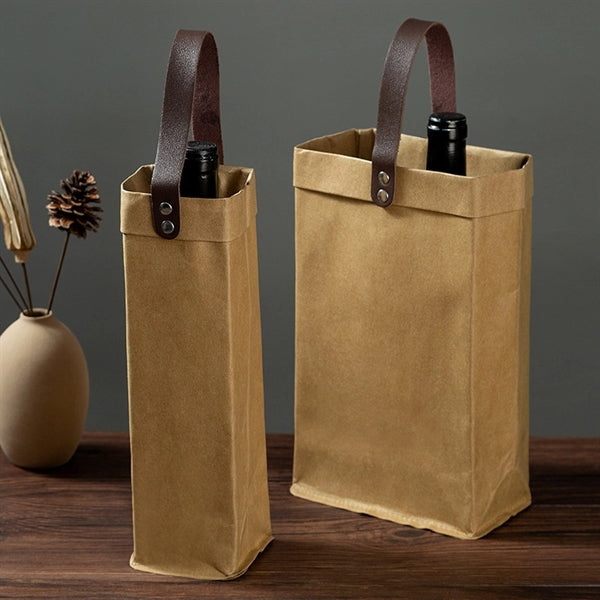 2 Bottle Washable Kraft Paper Wine Tote Bag