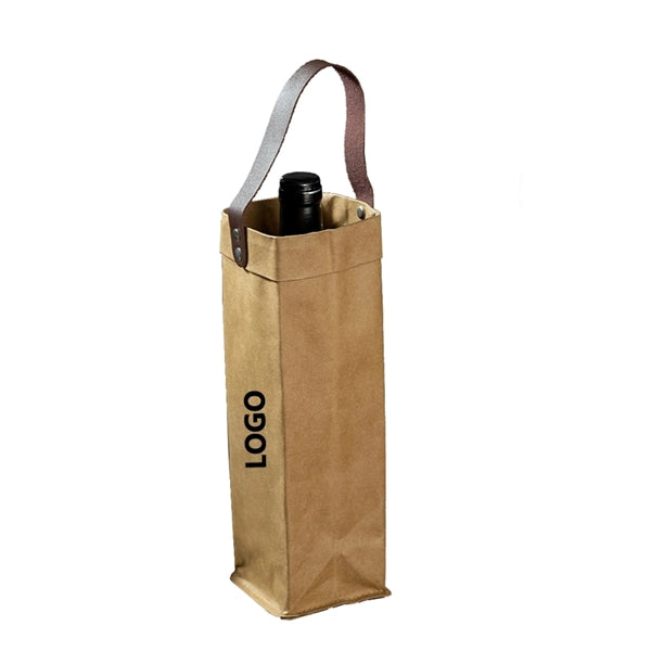 1 Bottle Washable Kraft Paper Wine Tote Bag