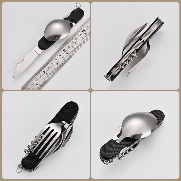 Folding Multifunctional Stainless Steel Cutlery Camping Tool