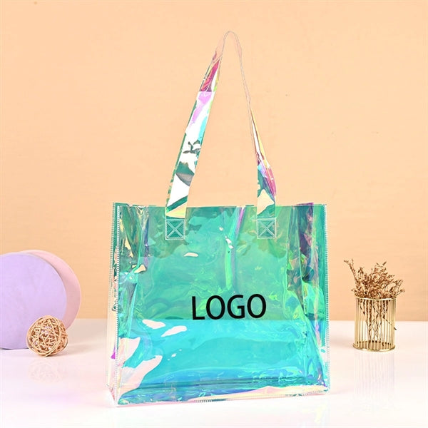 Laser Iridescent Pvc Clear Tote Bag 14"X4"X12"