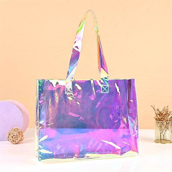 Laser Iridescent Pvc Clear Tote Bag 14"X4"X12"