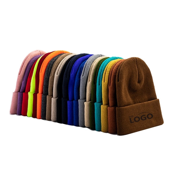 Embroidered Acrylic Knitted Hat Cuff Beanie