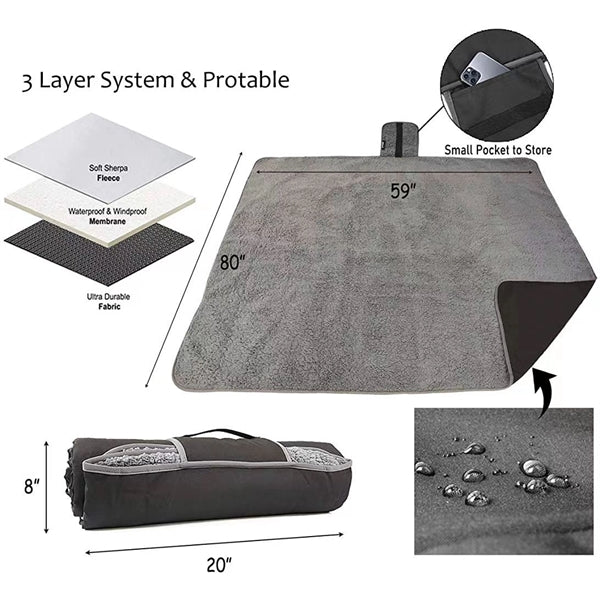Waterproof Outdoor Blanket With Sherpa Lining