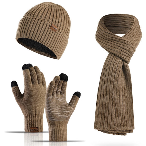 Winter Beanie Hat + Scarf + Touch Screen Gloves Set