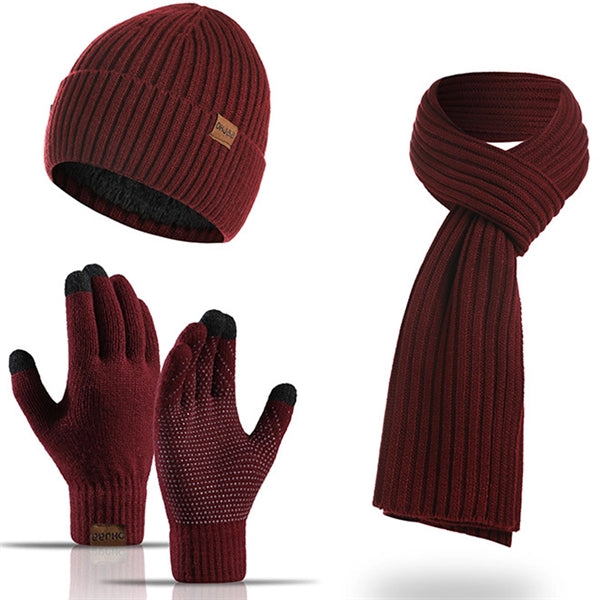 Winter Beanie Hat + Scarf + Touch Screen Gloves Set