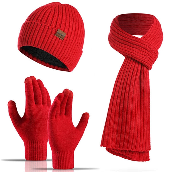Winter Beanie Hat + Scarf + Touch Screen Gloves Set