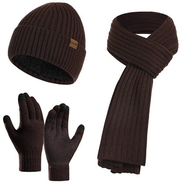 Winter Beanie Hat + Scarf + Touch Screen Gloves Set