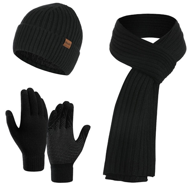 Winter Beanie Hat + Scarf + Touch Screen Gloves Set