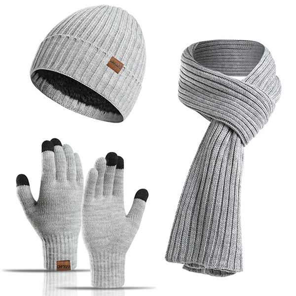 Winter Beanie Hat + Scarf + Touch Screen Gloves Set