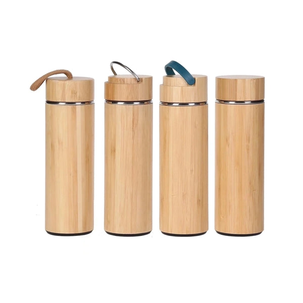 15 Oz Bamboo Vacuum Thermos Tea Infuser With Handle