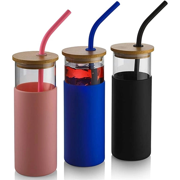 18oz Glass Tumblers with Lids and Straws