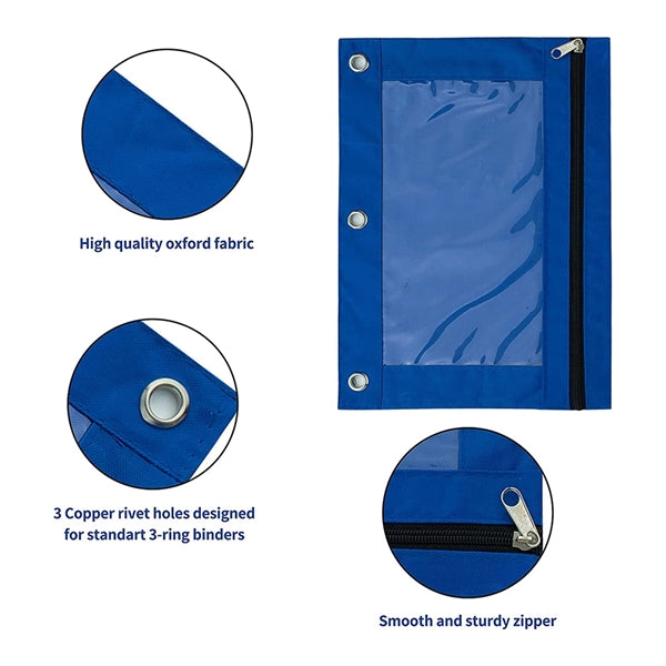 Durable 3 Ring Binder Pouch with Large Clear View Window