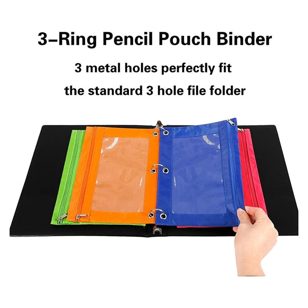 Durable 3 Ring Binder Pouch with Large Clear View Window
