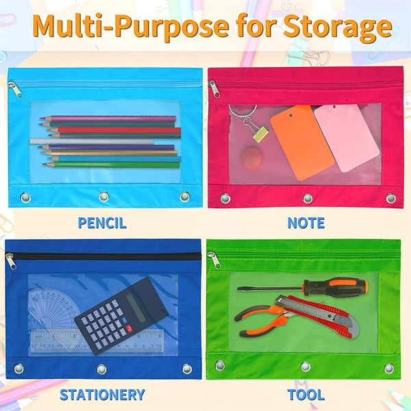Durable 3 Ring Binder Pouch with Large Clear View Window
