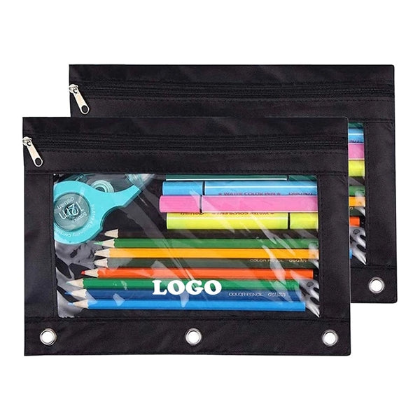 Durable 3 Ring Binder Pouch with Large Clear View Window