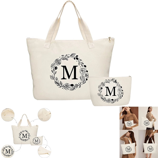 Canvas Tote With Inner Pocket and Make Up Bag