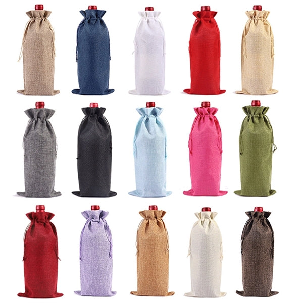 Jute Wine Drawstring Pouch Bag