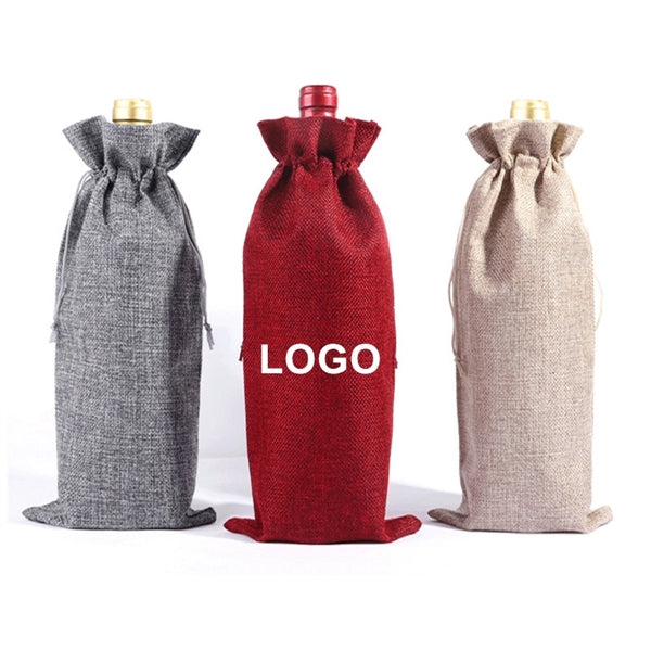 Jute Wine Drawstring Pouch Bag