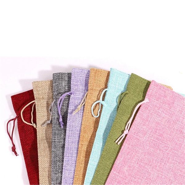Jute Wine Drawstring Pouch Bag