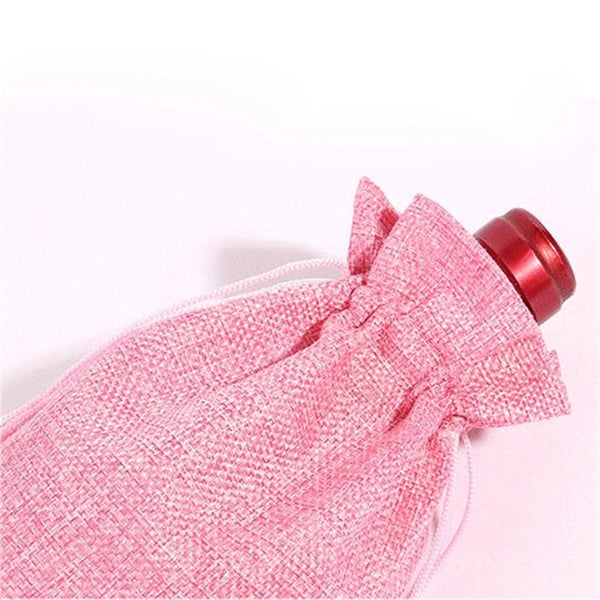 Jute Wine Drawstring Pouch Bag