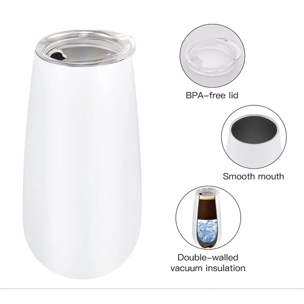 6oz Tumbler with clear sip lid Thermo Flute Stainless Steel