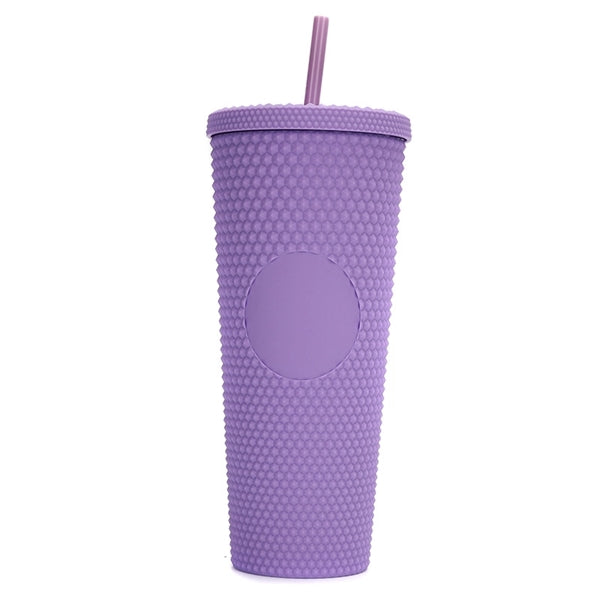 24Oz Double Walled Studded Matte Tumbler with Lid and Straw