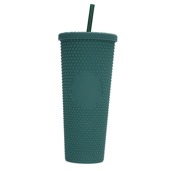 24Oz Double Walled Studded Matte Tumbler with Lid and Straw