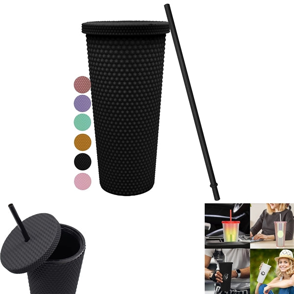 24Oz Double Walled Studded Matte Tumbler with Lid and Straw
