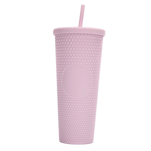 24Oz Double Walled Studded Matte Tumbler with Lid and Straw