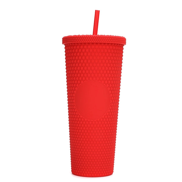 24Oz Double Walled Studded Matte Tumbler with Lid and Straw