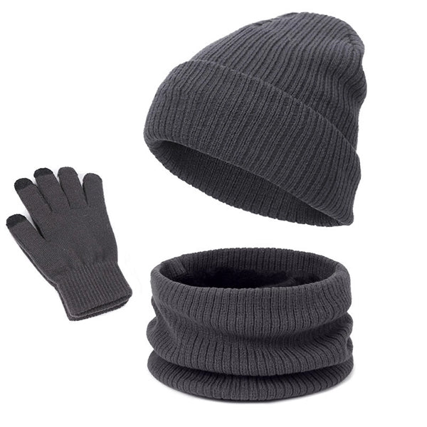 Knit Beanie Hat Neck Warmer Gloves Set