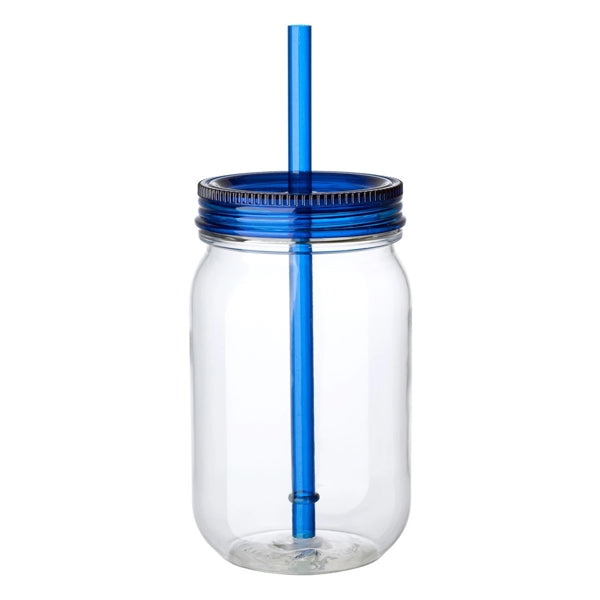 24 Oz.Plastic Mason Jar Cup w/Straw