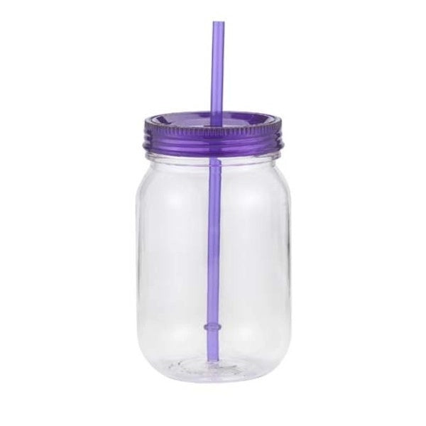 24 Oz.Plastic Mason Jar Cup w/Straw