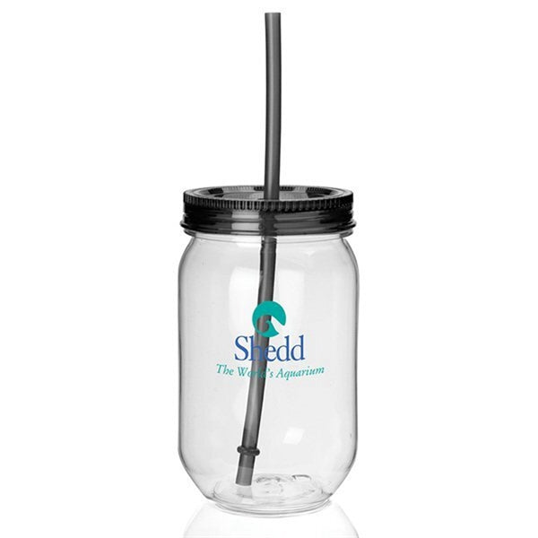 24 Oz.Plastic Mason Jar Cup w/Straw
