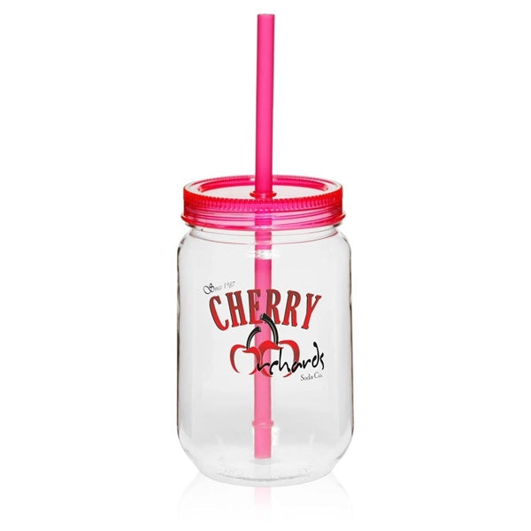 24 Oz.Plastic Mason Jar Cup w/Straw
