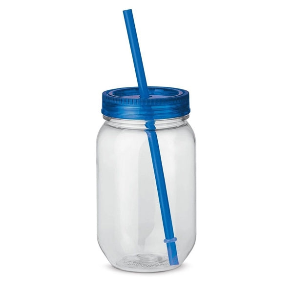 24 Oz.Plastic Mason Jar Cup w/Straw