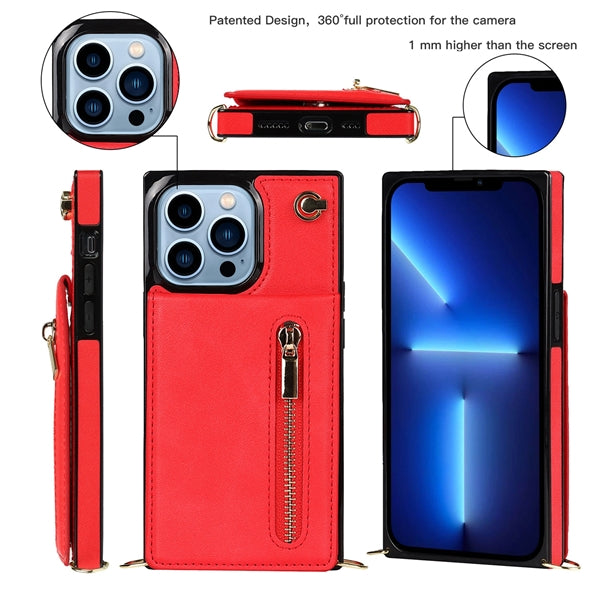 Leather Wallet Case Phone 13Pro Max Crossbody Strap Stand