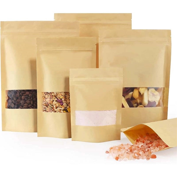 6.3" X 8.6" Kraft Ziplock Stand Up Bags with Window