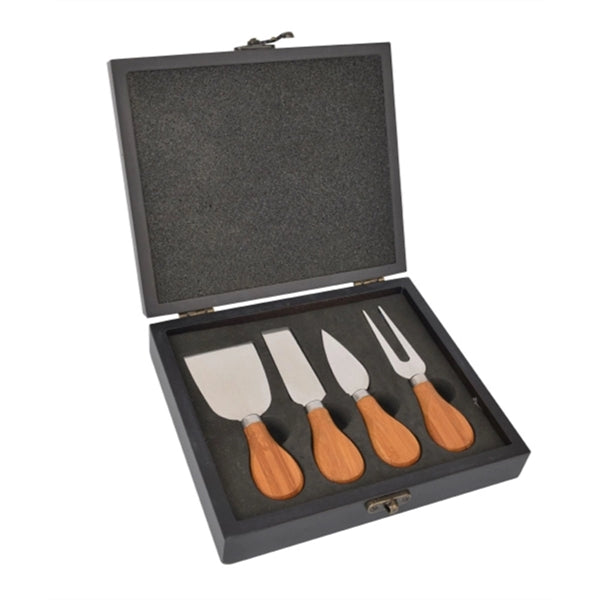 WineVault Gourmet four piece cheese knife set with wood case