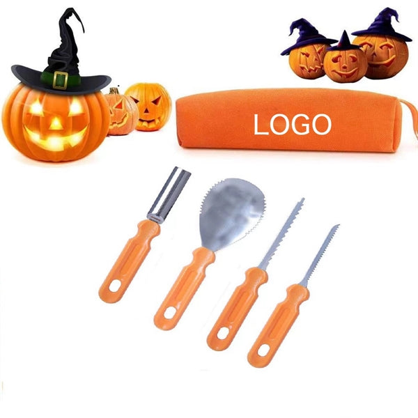 4Pcs Professional Pumpkin Carving Tool Kit With Handbag