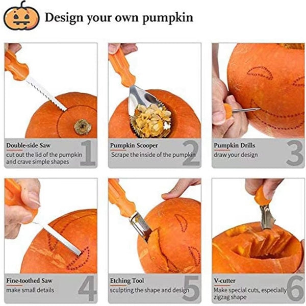 4Pcs Professional Pumpkin Carving Tool Kit With Handbag