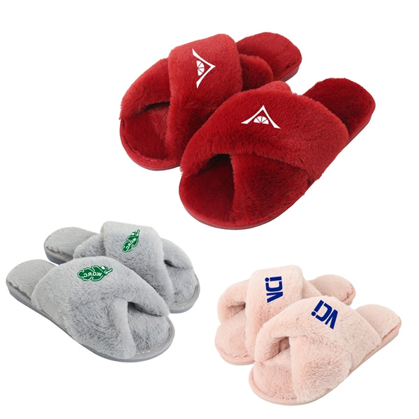 Comfy Open Toe Cross Fluffy Slipper Fuzzy Flip Flops