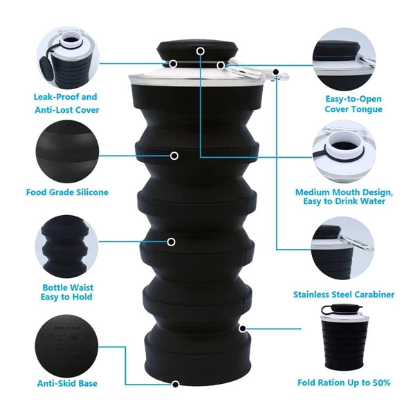 17oz Silicone Foldable Water Bottles