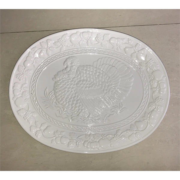 Ceramic Turkey Embossed Platter 16.5 inches
